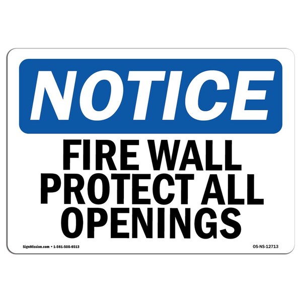 OSHA Sign, Fire Wall Protect All Openings, 5in X 3.5in Decal, 10PK, 3.5" W, 5" L, Landscape, PK10